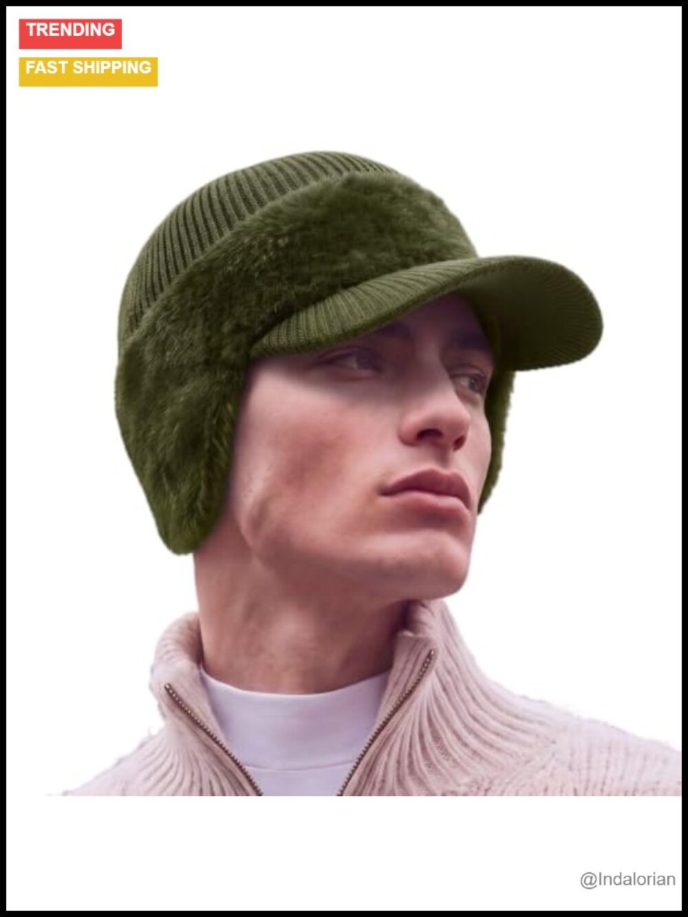 Waterproof Winter Beanie with Brim, Ear Flaps, Fleece Lined, Large Size
